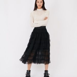 NWT MAJE TULLE MIDI SKIRT BLACK 120JOSEPHA
